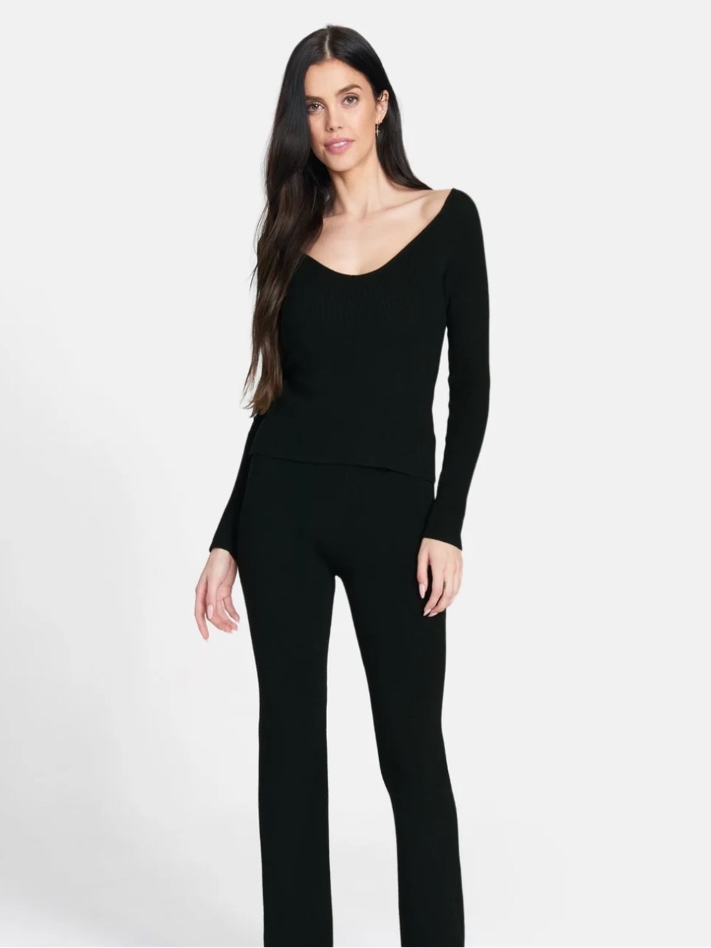 NWT Alloy Apparel Tall Black Ribbed Knit V-Neck Sweater Top, Size M